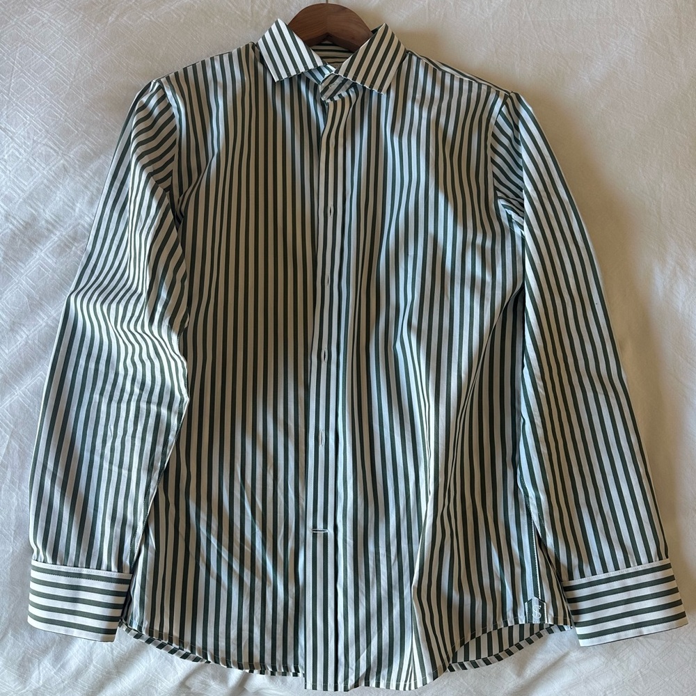 Todd Snyder Green and White Striped Dress Shirt